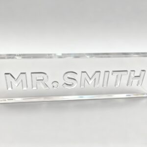 Custom Clear Acrylic Desk Nameplate with Deep Engraving