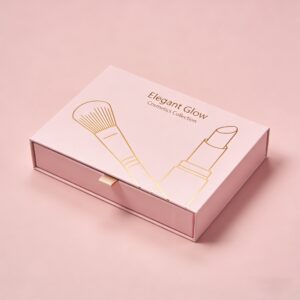 Pink Rigid Cosmetic Drawer Box with Gold Foil Stamping
