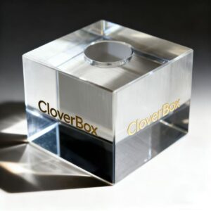 Custom Solid Clear Acrylic Perfume Tester Display Base with Gold Foil Logo