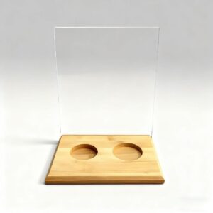 Custom Bamboo Base Acrylic Display Stand with Dual Round Cutouts (For Countertop Product Display)