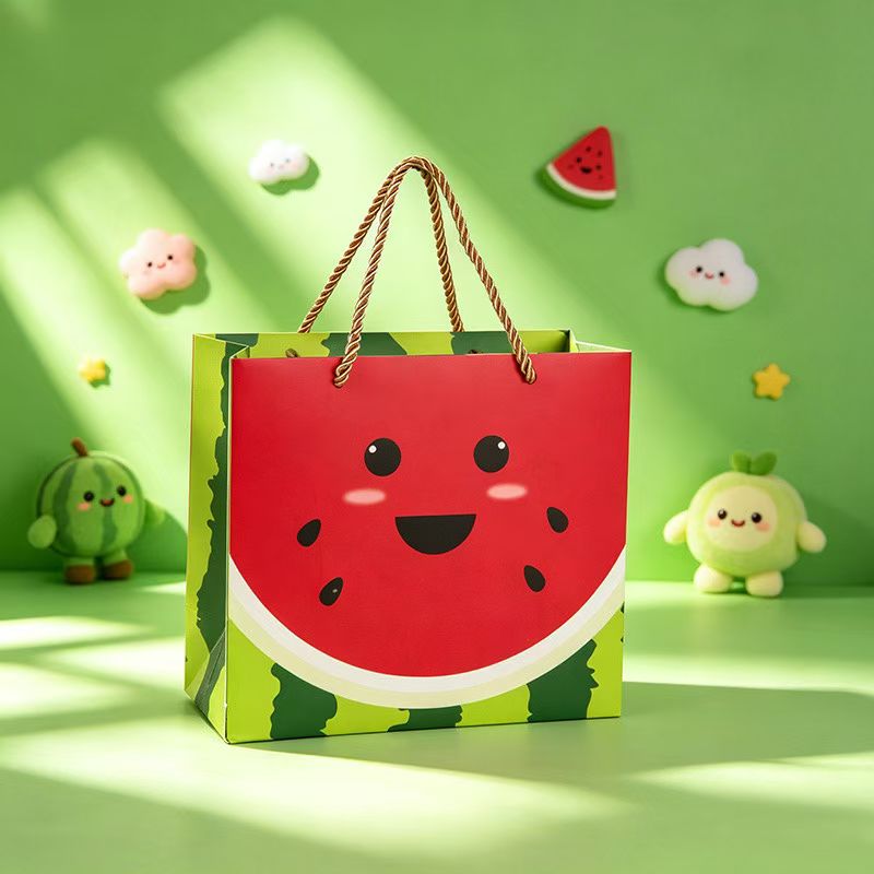 Custom Cute Watermelon Cartoon Paper Gift Bag with Twine Handles (For Kids Party & Summer Gift) - Image 5