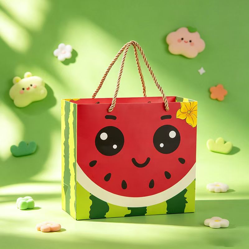 Custom Cute Watermelon Cartoon Paper Gift Bag with Twine Handles (For Kids Party & Summer Gift) - Image 4