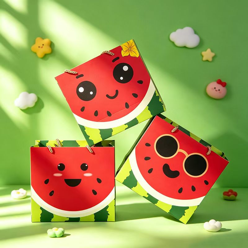 Custom Cute Watermelon Cartoon Paper Gift Bag with Twine Handles (For Kids Party & Summer Gift) - Image 2